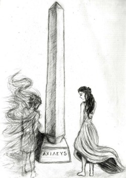 maradshaw:  At first I do not understand. But then I see the tomb, and the marks she has made on the stone. Achilles, it reads. And besides it, Patroclus. “Go,” she says. “He waits for you.”
