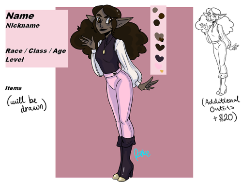 Hey Everyone! I’m going to be doing D&D Ref sheet commissions for $65. Included in the she