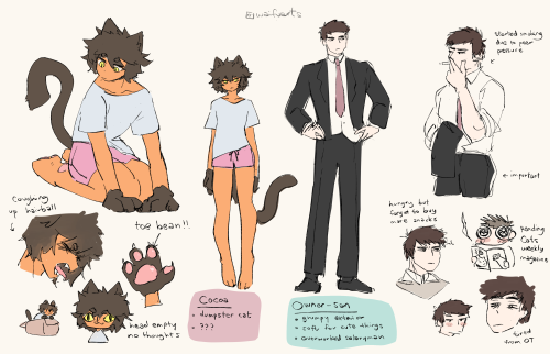 i made a ref sheet for my OCs Cocoa and Ownersan! mostly to help myself draw them on model more cons