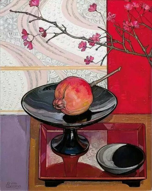 myfairynuffstuff:Criss Canning (b.1947) - Pomegranate and Crescent Moon. 2014.