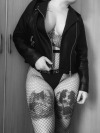 lost-lil-kitty:It’s leather jacket and fishnet weather again! See the uncsored photos on my twitter 