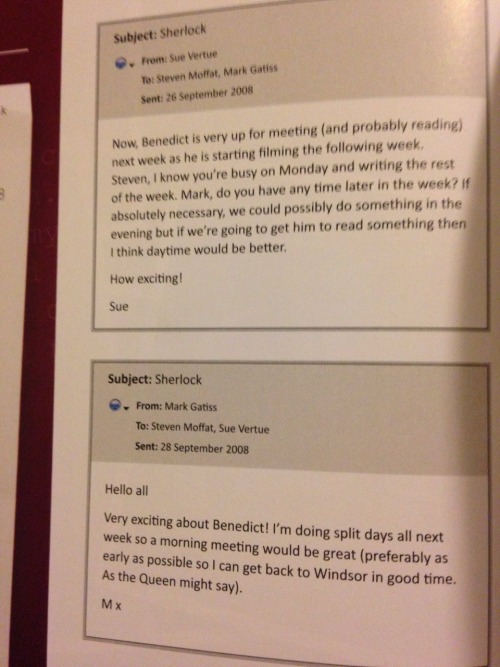 visenya-the-dragon:Emails between Sue, Mark, Steven and Benedict