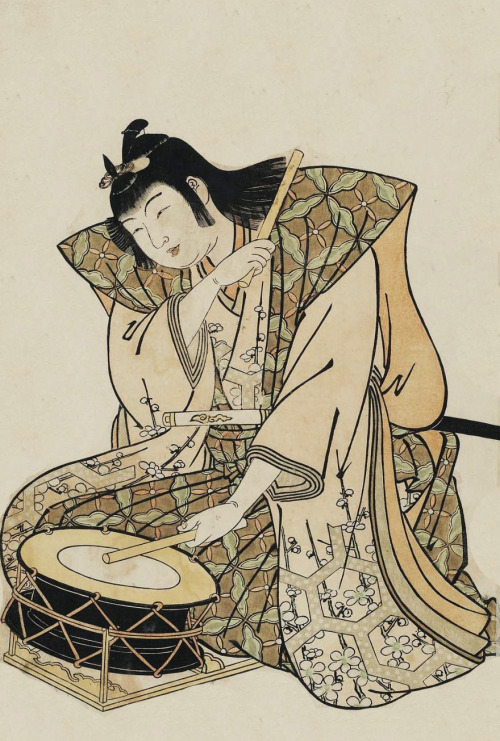 Drum on Stand.  Ukiyo-e woodblock print, late 18th century, Japan, by artist Kitao Shigemasa&nb