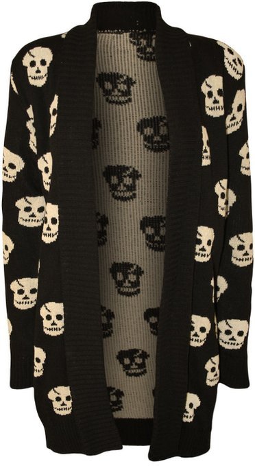wickedclothes:  Skull Print Cardigan This open cardigan is made of soft and stretchy