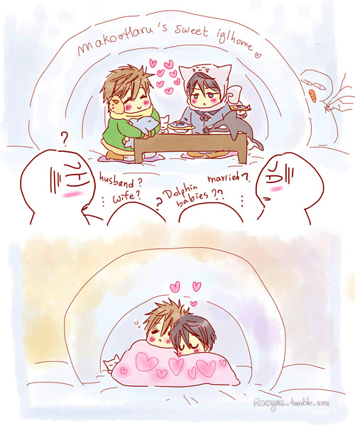racyue:  Haruka and Makoto on a snow day ! - Haru-chan got his fever for another reason than Mako-chan - 