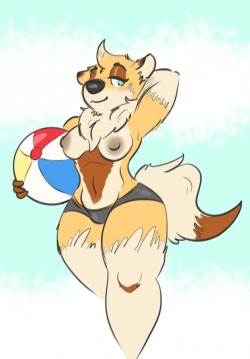 superlolian:  Loba at the beach! And she seems to have misplaced something… Partially drawn on stream, finished off stream.  i wonder where it went???