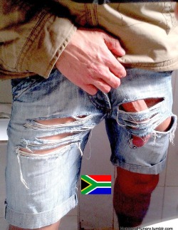 shinningrainbow:  hungandhungry:  South Africa - big uncut schlong poking out of jeans Follow him @ http://xrisxros.tumblr.com    HHDC