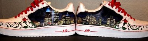 Hand painted ‘Rose City’ custom AF-1s. These have SOLD, but I do shoes one-of-a-kind to order.  Visi