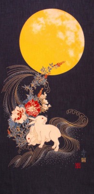 awakeningfromthedream: In Japanese folklure, the rabbit (usagi) resides on the moon pounding rice for omchi (rice cake).