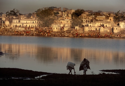 ouilavie: Bruno Barbey. India. Rajasthan province. Pushkar fair. Pilgrims bath in the waters of the 