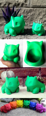 shutupandtakemyyen:    Bulbasaur Pokemon PlanterHelp Bulbasaur evolve with the flower of your choice in these fantastic 3D-printed Pokemon planters. Bulbasaur will create the ideal companion as he sits on your desktop or window sill, where you can help