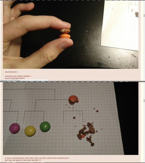 sir-keaton:catchymemes:m&m Duelthis is the modern substitute for coliseum fights and it quenches