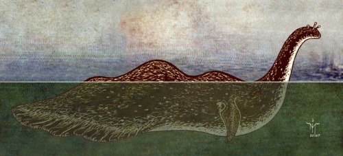 aardwolfpack:Speculative depictions by Oberon Zell of the Loch Ness Monster as a giant mollusc. 