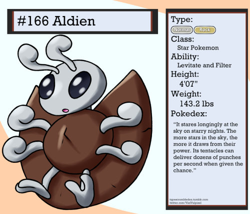 166 - AldienStar Pokemon“It stares longingly at the sky on starry nights. The more stars in the sky,