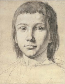 blastedheath:  Roman School, Head of a boy with long hair, early 18th century. Black and white chalk on light brown paper, 310 x 247 mm. 