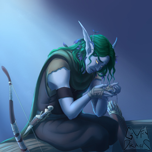 Atmospheric commission for WowMimerss (on Twitter) of her endearingly scrawny Night Elf girl known a