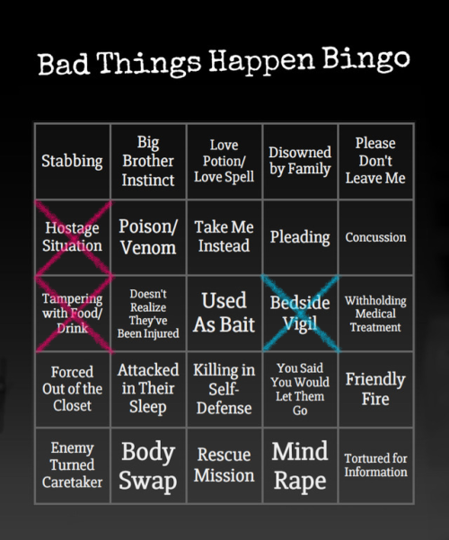 Here is your card for Bad Things Happen Bingo. Happy writing!( fic masterlist under the cut )Batfami