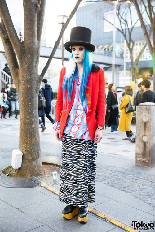 Japanese vintage shop buyer Kifujin on the street in Harajuku wearing fashion from Vivienne Westwood