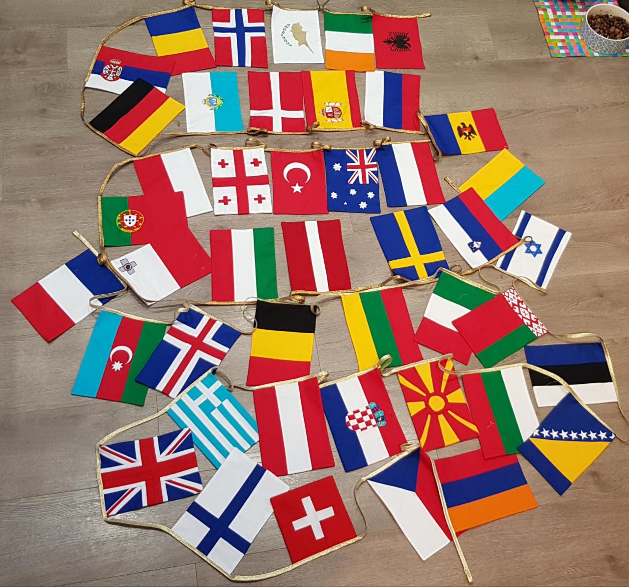 It was suggested I shared my Eurovision bunting here.from /r/vexillology 

Top comment: The southern Cross looks a little... Disfigured. Guess thats the Europeans revenge for a non European country almost winning. #It#suggested#I#shared#Eurovision#bunting #here. #flags#vexillology