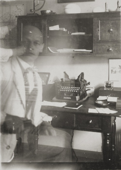 Self-Portrait at Typewriter, Prellerstrasse Studio, 1925, Oskar Schlemmer. The J. Paul Getty Museum 