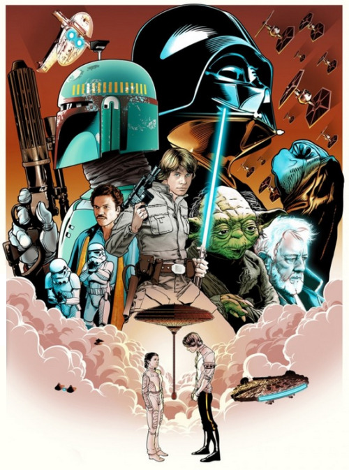 geekynerfherder:   ‘Star Wars’ Original Trilogy by Joshua Budich.12" x 16" gallery-quality giclee prints on Coldpress Natural 305 gsm- a high quality watercolor paper in signed and numbered limited editions of 100 of each for ำ each. Go