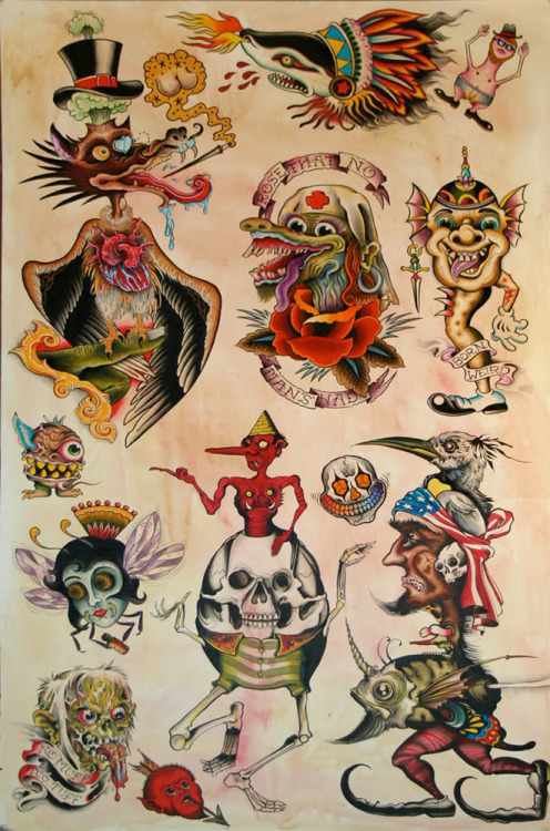 originalgiantcontent: Tattoo flash by Nick Rodin and Jeff Rassier.