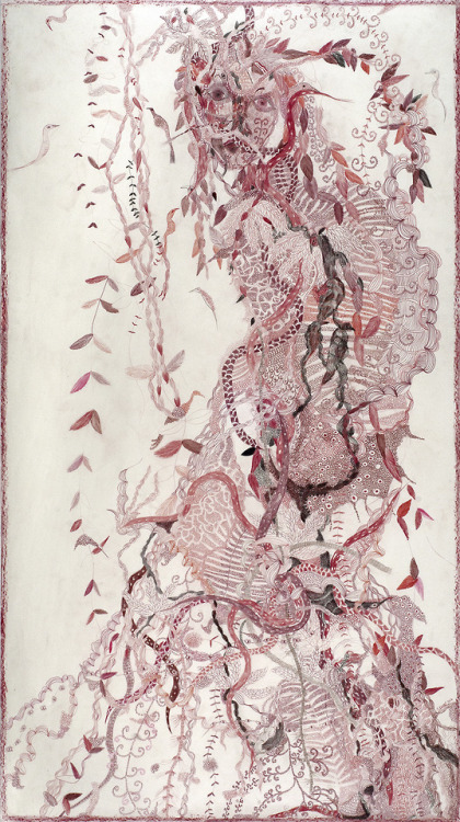 cavinmorrisgallery:Solange KnopfWomen and Birds (red), 2012Colored pencil on paper71 x 39.5 inches18