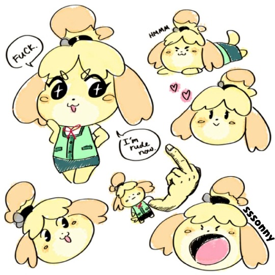 sssonny-art: i know i’m late to the game but here’s some ISABELLES!!!!! I was totally channeling @kittycouch while doodling these lmao 💗🐶💗 