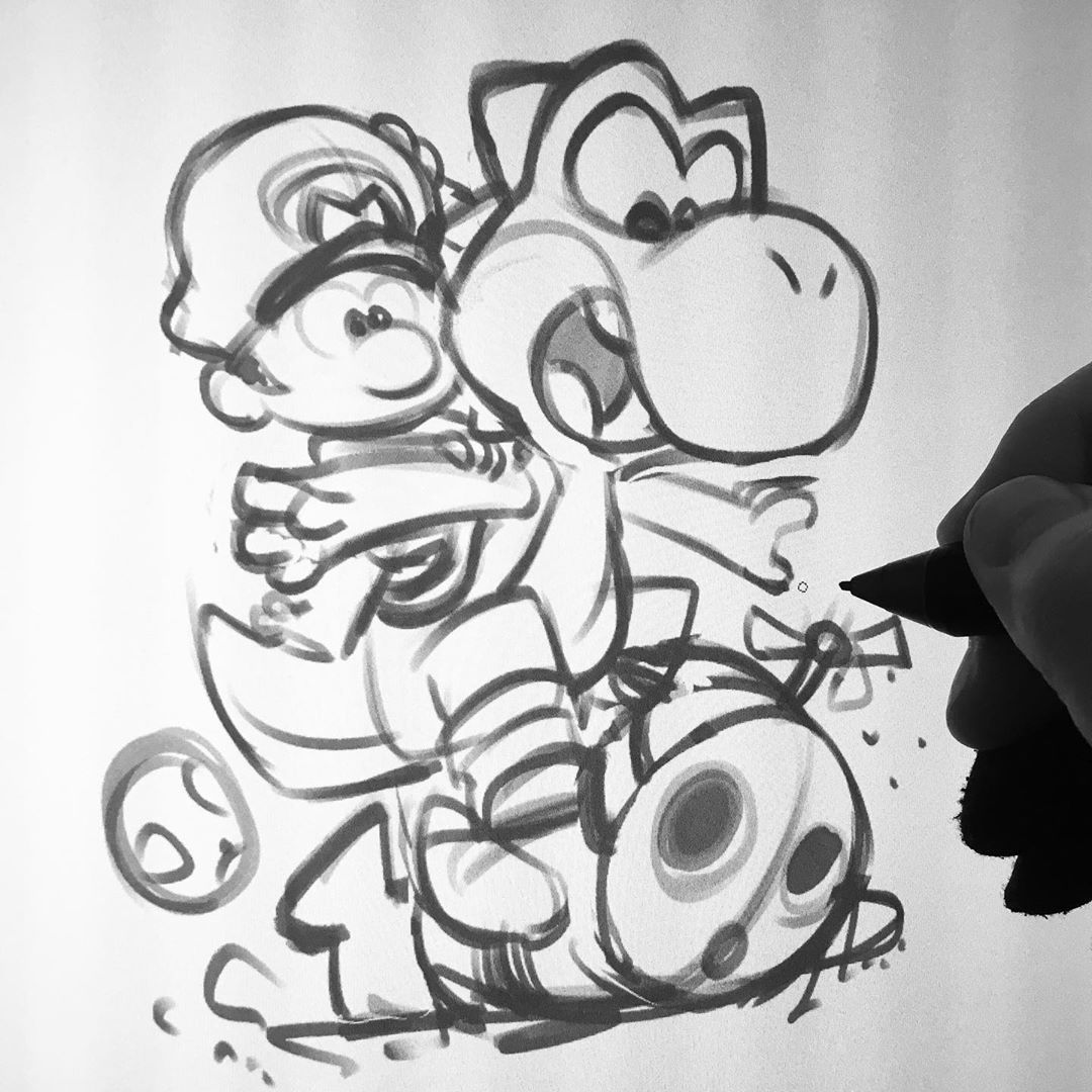 The Art Of Derek Laufman Sketching Some Yoshi And Baby Mario Action