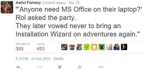 geekinglikeaboss:dr-archeville:best-of-memes:Awful Fantasy’s Awfulest Tweets of 2015OMGI LOST 