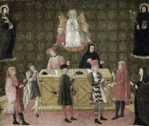 The office of the tax collector (biccherna) of Siena (c, 1451).