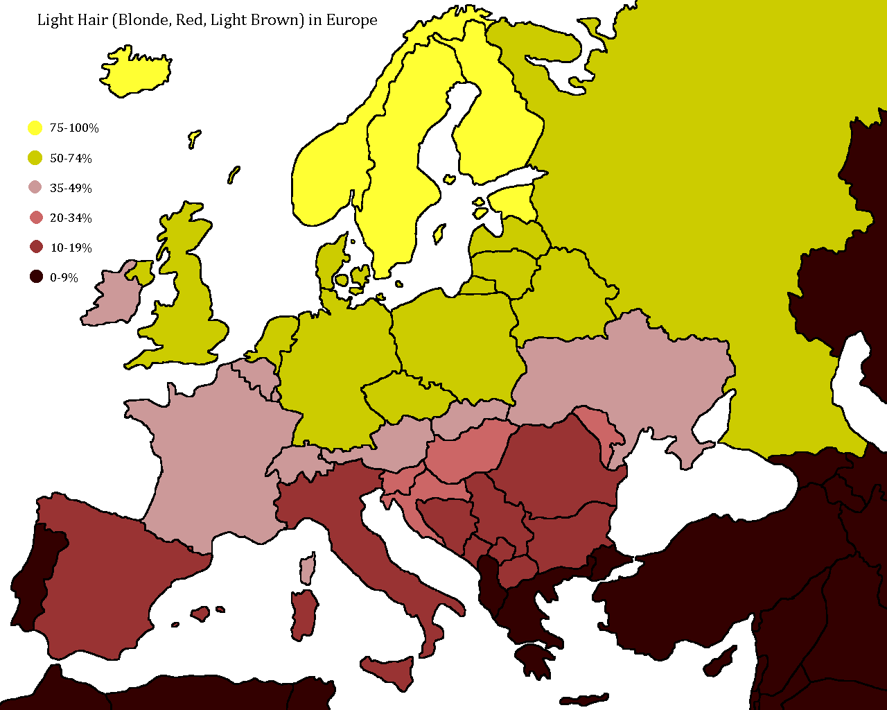 Light Hair (Blonde, Red, Light Brown) in Europe. - Maps on the Web