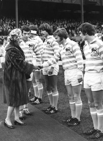 Queen Elizabeth II meeting the Cambridge team before an Oxford v Cambridge rugby