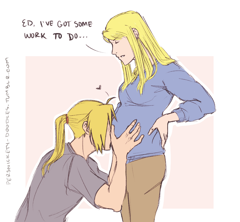 persnickety-doodles:  Don’t ever let go of that belly, Ed. Don’t ever let Winry