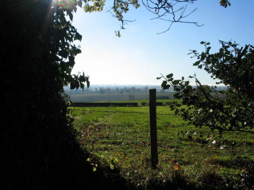 Farmland near Corley, with the western suburbs of Coventry in the distance