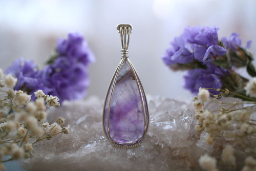 Beautiful amethyst, rose quartz and prehnite pendants in sterling silver handmade by me.Available at