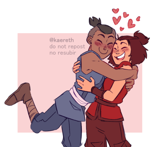 kaereth: Suki and Sokka hug for a kofi request!! All these years and this couple is still adorable :