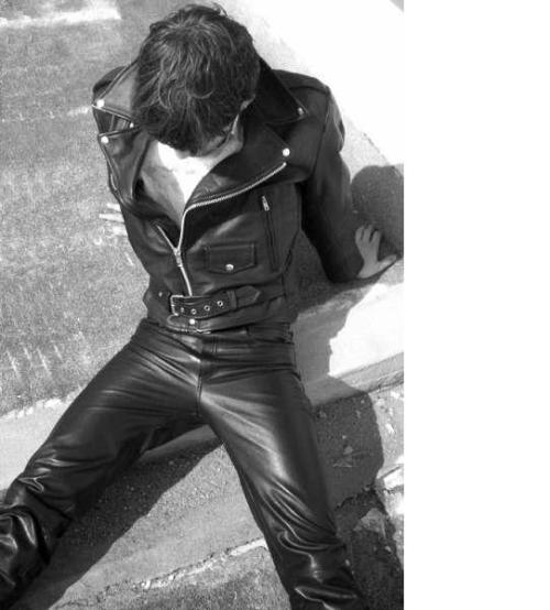 blackleatherbikerjacket: ground hog’s day Sexy leather boy! He needs some cum on his leather biker j