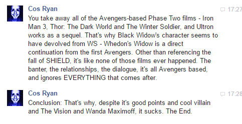 roachpatrol:deadcatwithaflamethrower:mynameisananagram:I had some thoughts on why Age Of Ultron was 