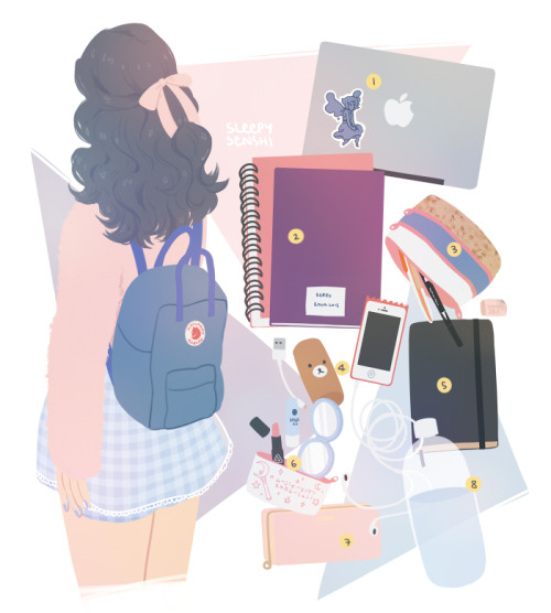 mintgal:  what’s in my bag: kanken classic !! (1. laptop) (2. textbook & notebook) (3. pencil ca
