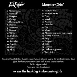 periwinkei: Hey guys I made an inktober prompt list for monster girls!!!