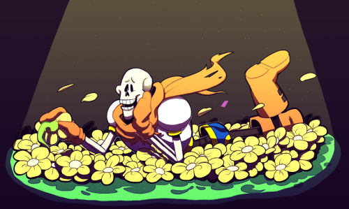 moofrog:  bedsafely:  @moofrog (moo), @30hotdogs (gen), and I (em) all did a triad/switcheroo meme together! Our theme was Papyrus, but somewhere along the way it turned into “Papyrus and his best friend Flowey.” THIS WAS SO MUCH FUN, moo and gen