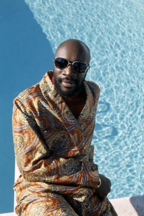 Portrait photos of Isaac Hayes in the 1960s and 1970s.