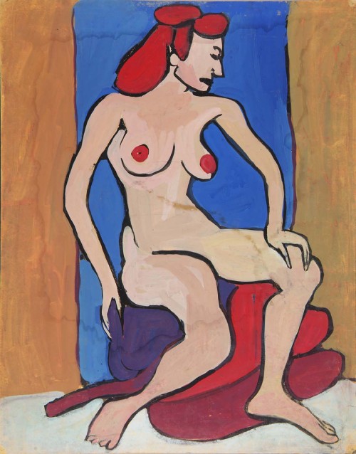 artist-william-johnson:Female Nude with Red Hair Seated on Pillows, 1940, William Johnson