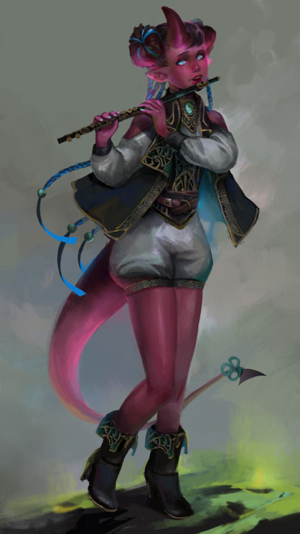 Melyandre, the Tiefling Bard.Psst!! Some elements are photobashed in like textures and patterns! 