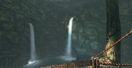 wanderingskyrim:  Waterfalls inside Lost Knife Cave. If you explore enough, you might find something near one of them.