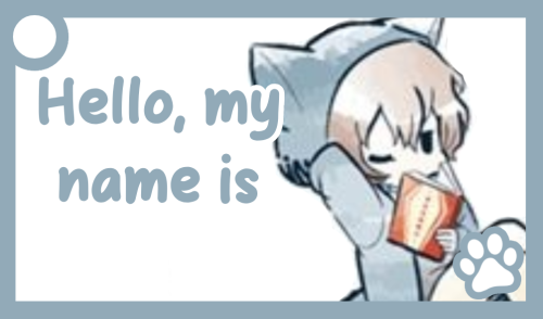 A blue communication card of Dazai. The text reads: 'Hello my name is'