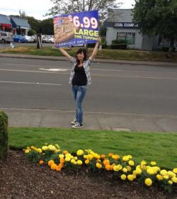 stopthecatcall:  &ldquo;When I was 15 I landed my first job as a domino’s sign holder.  On average I would be approached by 2-6 guys per shift, and every shift was no longer than four and a half hours, though most of them were about two to three hours