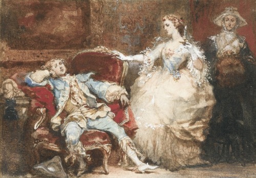 Eugène Lami, “Theatre scene probably fantasio after alfred de musset”