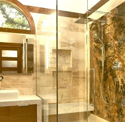 Master Bath Dallas Example Of A Large Trendy Master Beige Tile And Travertine Tile Mosaic Tile Floor